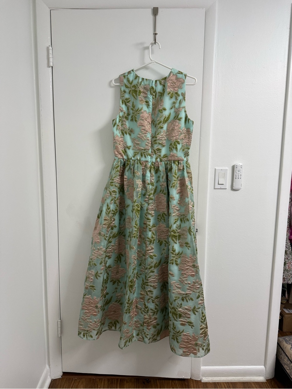 Shoshanna Serra Jacquard Green Blue Pink Blush Floral Midnight Midi Dress Gown - Picture 6 of 8